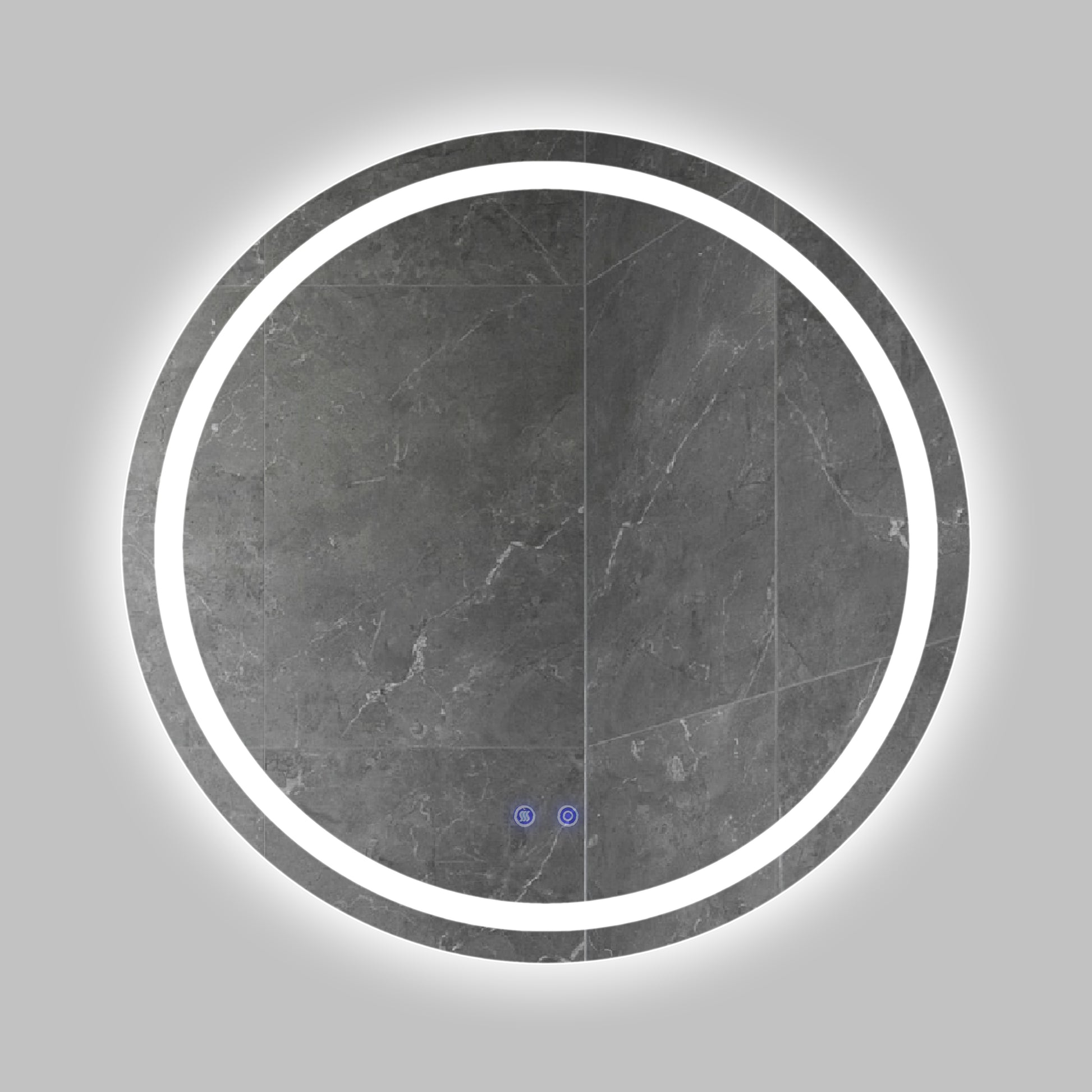 32 X 32 Inch Round Frameless Led Illuminated Bathroom Mirror, Touch Button Defogger, Metal, Frosted Edges, Silver Silver Aluminum