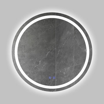 32 X 32 Inch Round Frameless Led Illuminated Bathroom Mirror, Touch Button Defogger, Metal, Frosted Edges, Silver Silver Aluminum