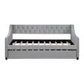 Daybed With Trundle Upholstered Tufted Sofa Bed, With Button And Copper Nail On Arms,Full Size Grey. Full Gray Solid Wood