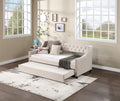 Upholstered Daybed With Trundle, Twin Size Frame, Beige Velvet Beige Foam Solid Wood