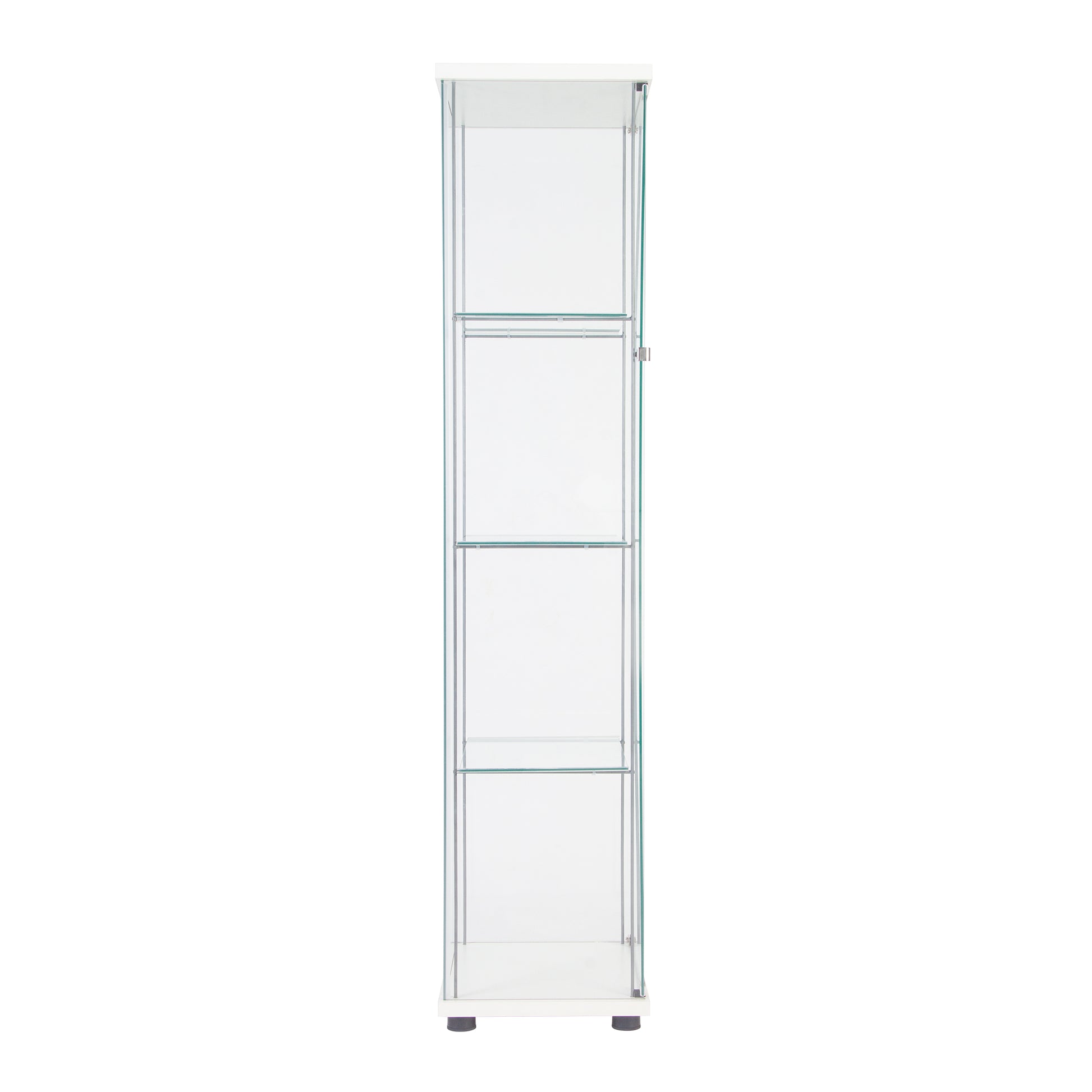 One Door Glass Cabinet Glass Display Cabinet With 4 Shelves, White White Glass