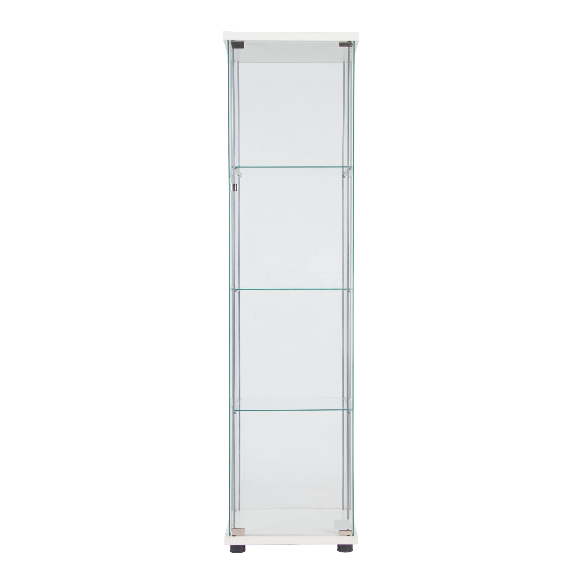 One Door Glass Cabinet Glass Display Cabinet With 4 Shelves, White White Glass