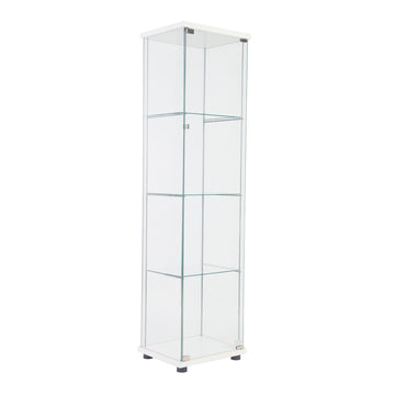 One Door Glass Cabinet Glass Display Cabinet With 4 Shelves, White White Glass