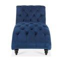 Tufted Armless Chaise Lounge Blue Polyester Fabric