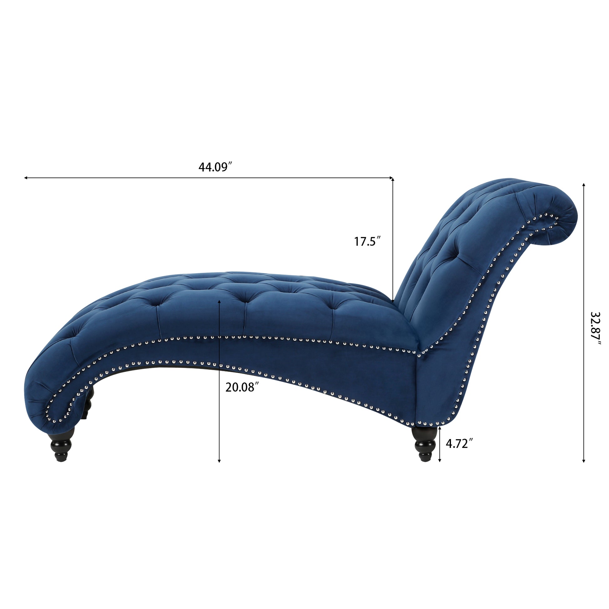 Tufted Armless Chaise Lounge Blue Polyester Fabric