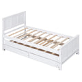 Twin Size Platform Bed With Trundle And Drawers, White White Pine