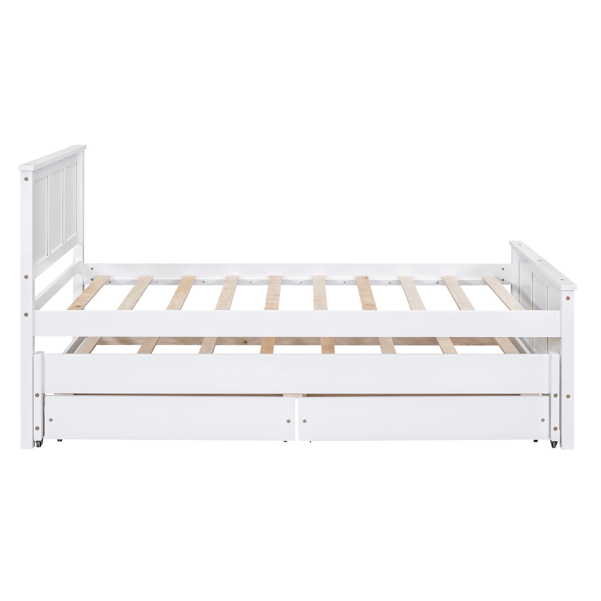 Twin Size Platform Bed With Trundle And Drawers, White White Pine