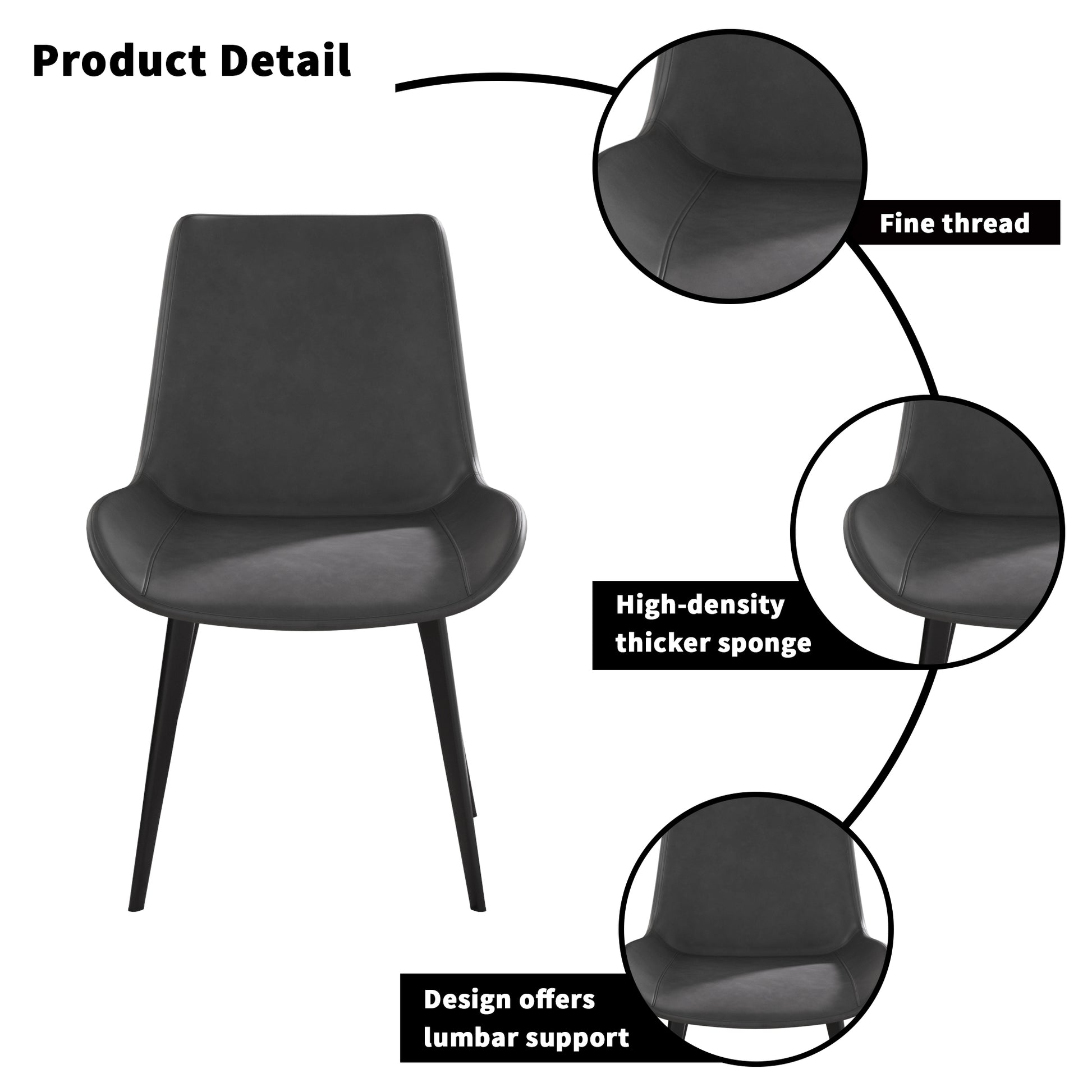 Modern Dining Chair Living Room Black Metal Leg Dining Chair Grey 2Pcs Ctn Black Gray Cotton Pu