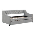 Daybed With Trundle Upholstered Tufted Sofa Bed, With Button And Copper Nail On Arms,Full Size Grey. Full Gray Solid Wood