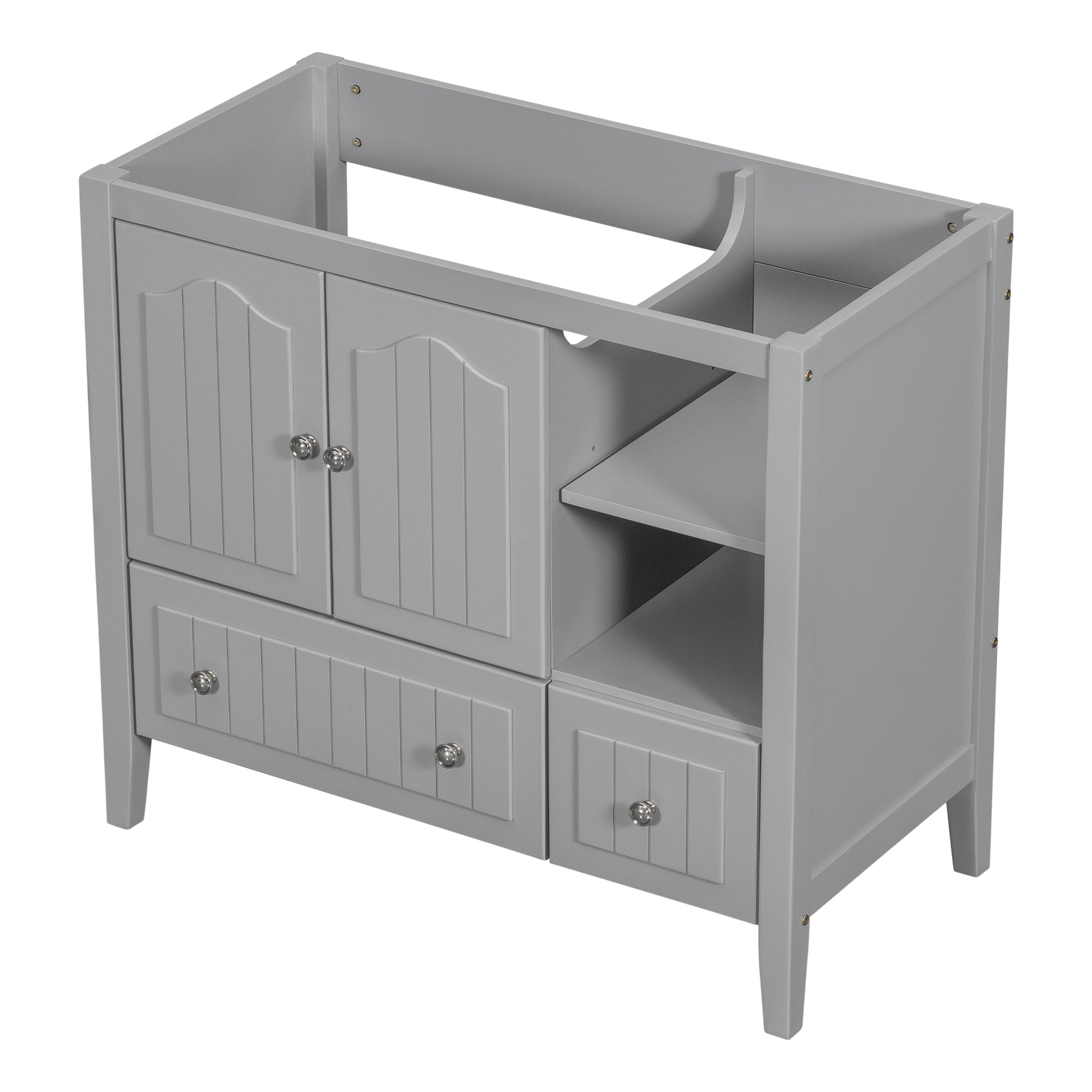 36" Bathroom Vanity Base Only, Solid Wood Frame And Mdf Boards, Grey Grey Solid Wood