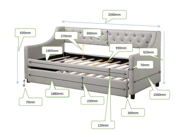 Upholstered Daybed With Trundle, Twin Size Frame, Beige Velvet Beige Foam Solid Wood