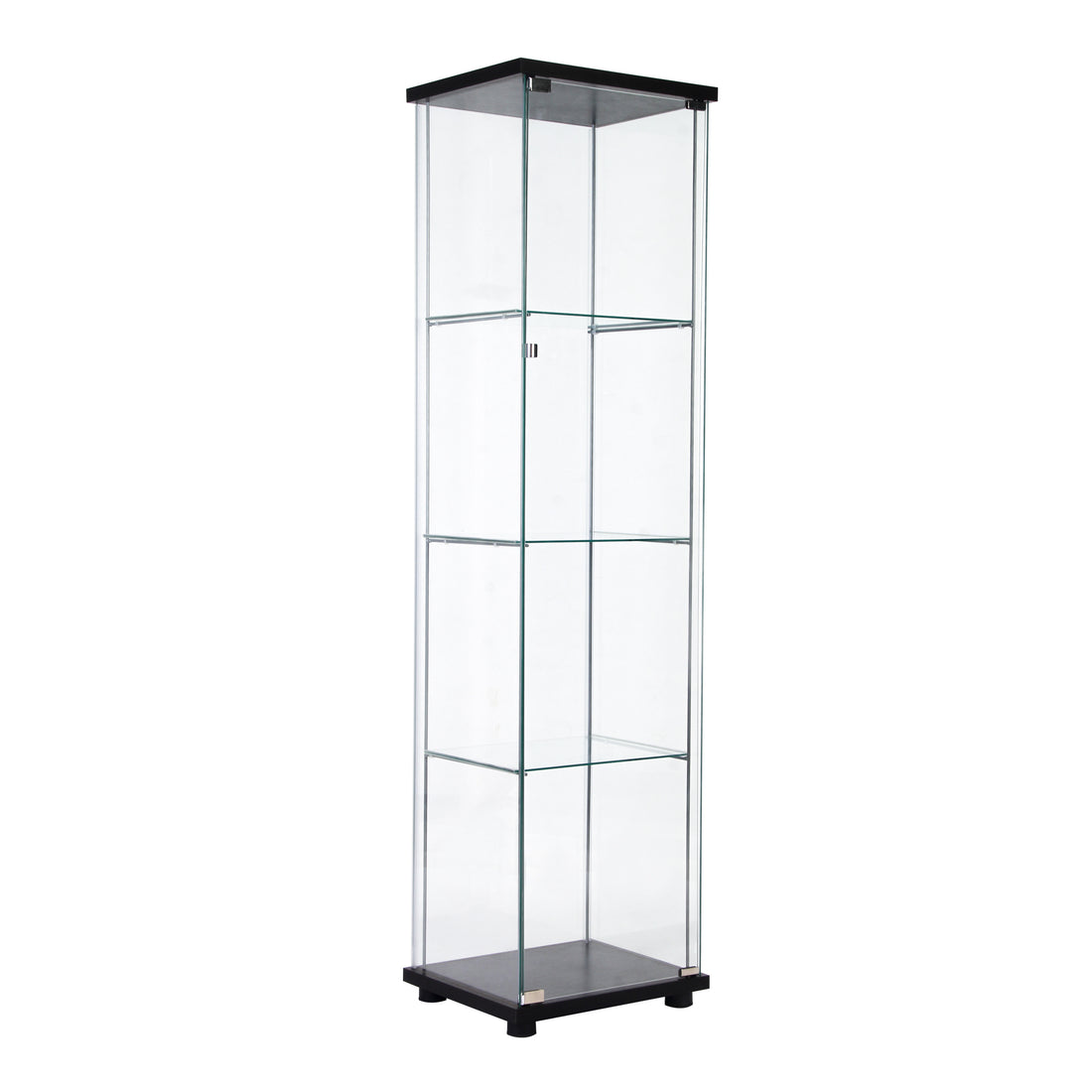 One Door Glass Cabinet Glass Display Cabinet With 4 Shelves, Black Black Glass