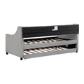 Daybed With Trundle Upholstered Tufted Sofa Bed, With Button And Copper Nail On Arms,Full Size Grey. Full Gray Solid Wood