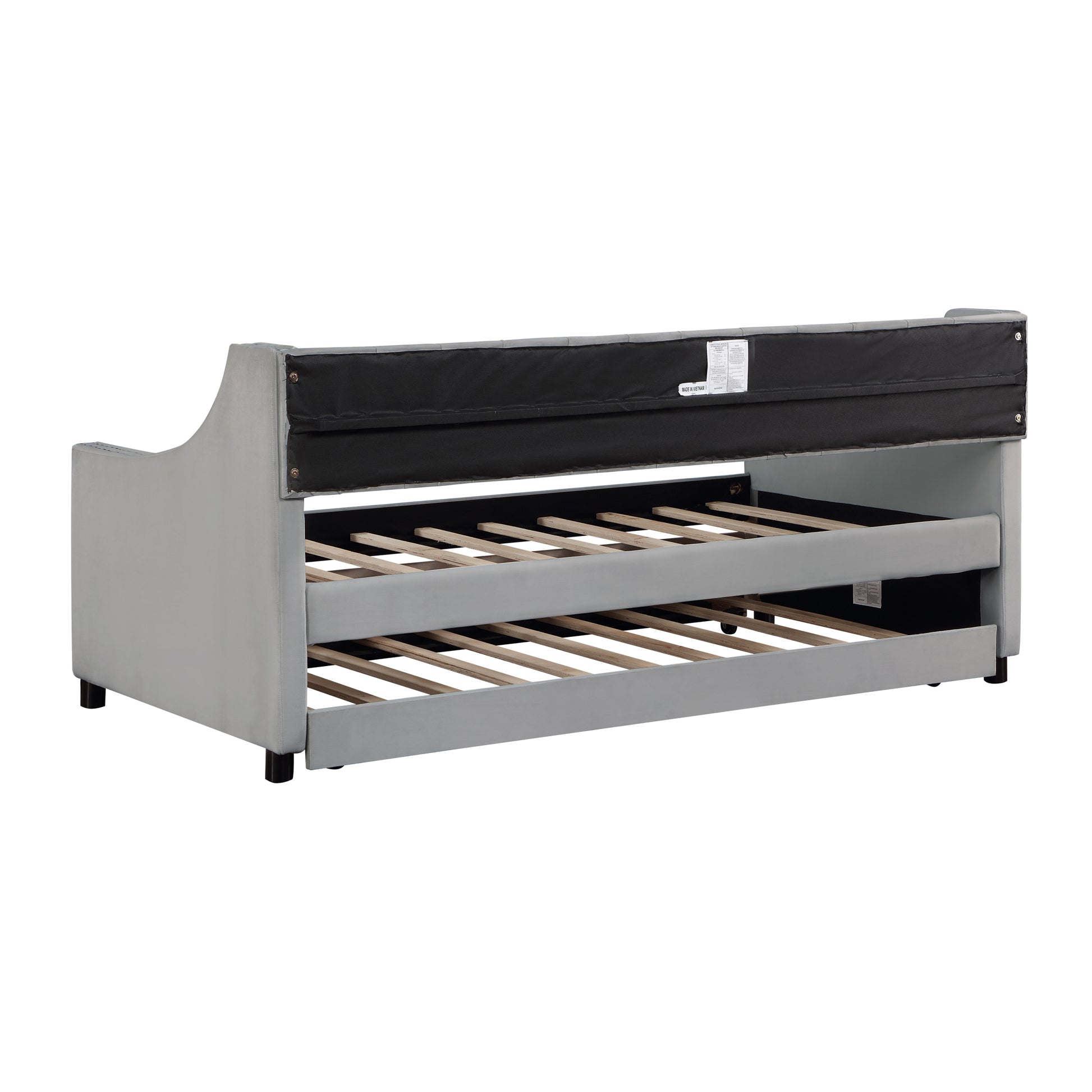 Daybed With Trundle Upholstered Tufted Sofa Bed, With Button And Copper Nail On Arms,Full Size Grey. Full Gray Solid Wood