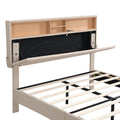 Full Size Upholstered Platform Bed With Storage Headboard And Usb Port, Linen Fabric Upholstered Bed Beige Beige Linen