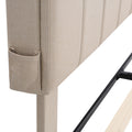 Full Size Upholstered Platform Bed With Storage Headboard And Usb Port, Linen Fabric Upholstered Bed Beige Beige Linen