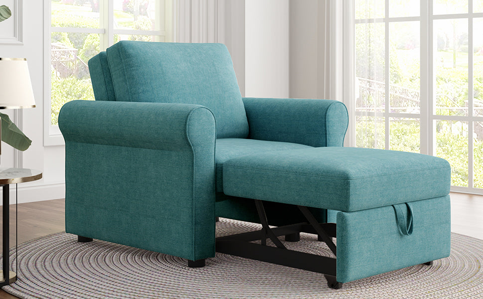 3 In 1 Sofa Bed Chair, Convertible Sleeper Chair Bed,Adjust Backrest Into A Sofa,Lounger Chair,Single Bed,Modern Chair Bed Sleeper For Adults,Teal Old Sku:Wf301161Aaw Teal Linen