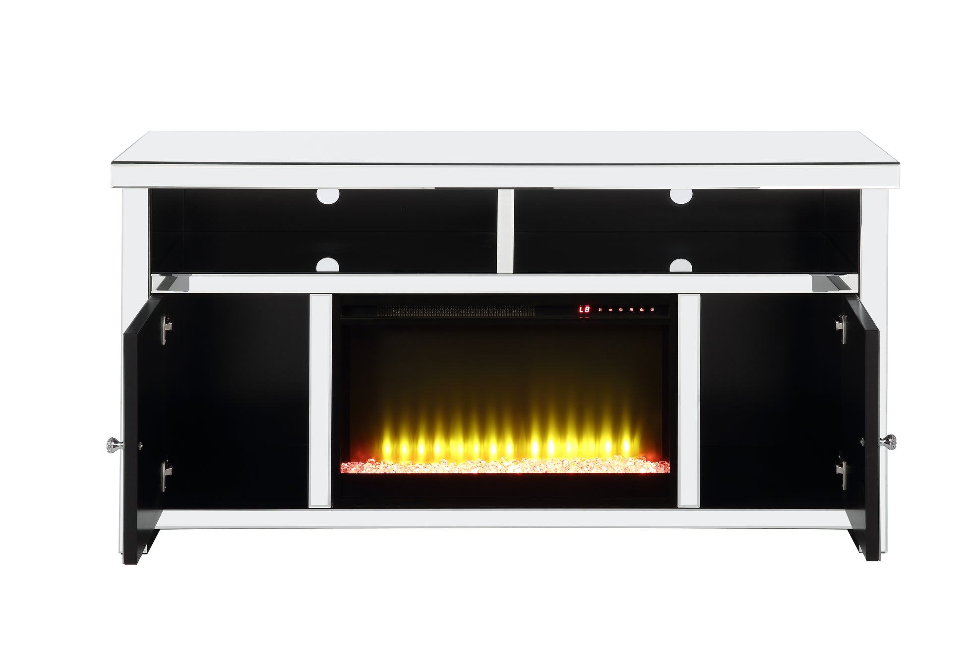 Noralie Tv Stand W Fireplace Mirrored & Faux Diamonds Lv00318 Silver Mdf