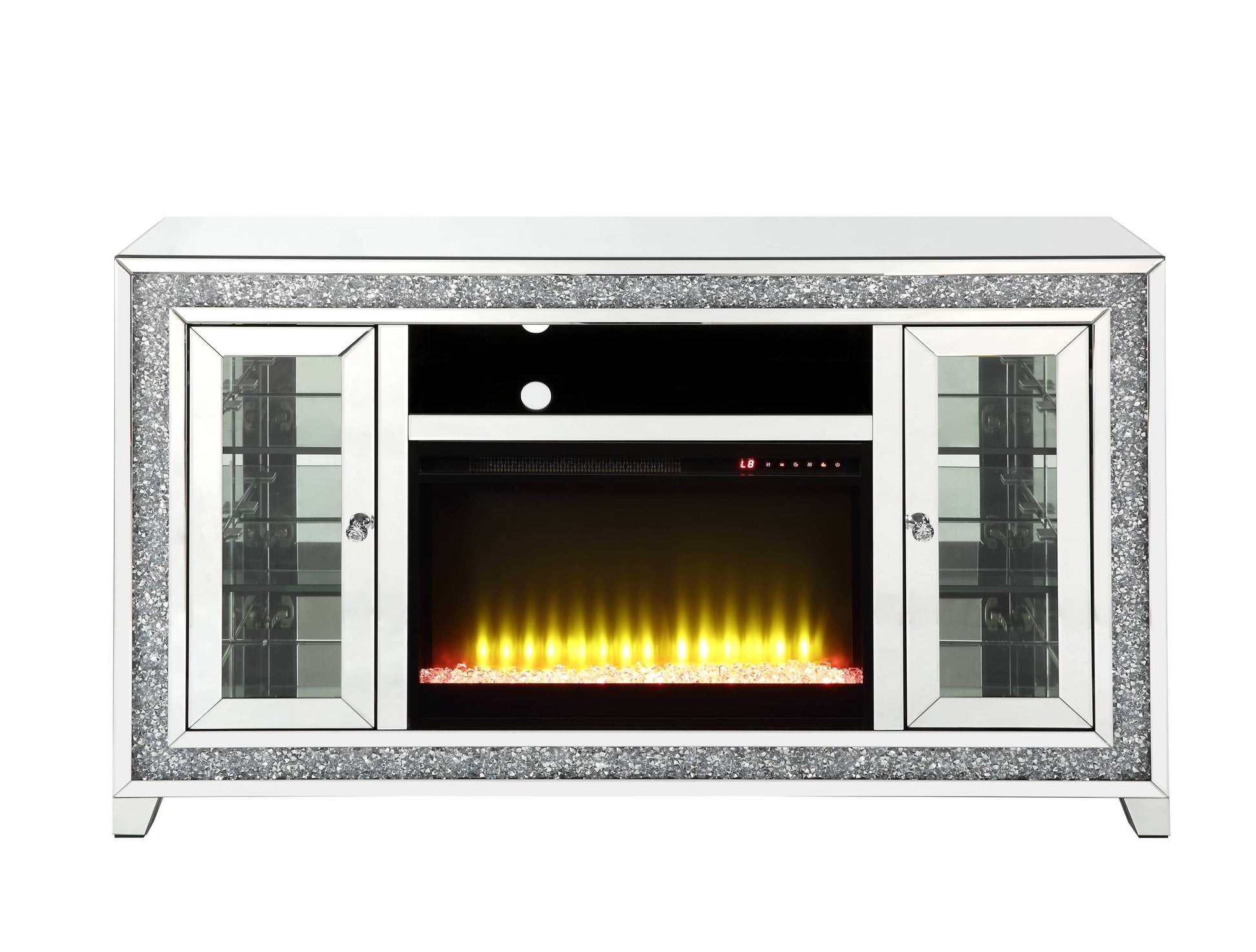 Noralie Tv Stand W Fireplace & Led Mirrored & Faux Diamonds Lv00316 Silver Mdf