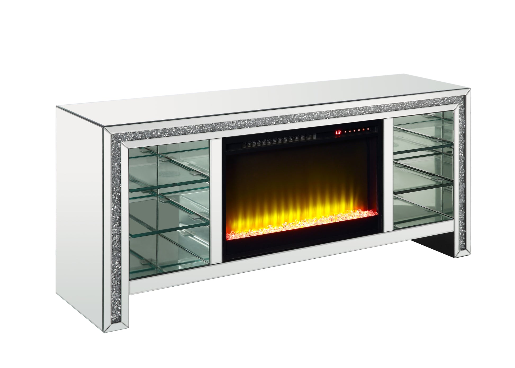 Noralie Tv Stand W Fireplace & Led Mirrored & Faux Diamonds Lv00317 Silver Mdf