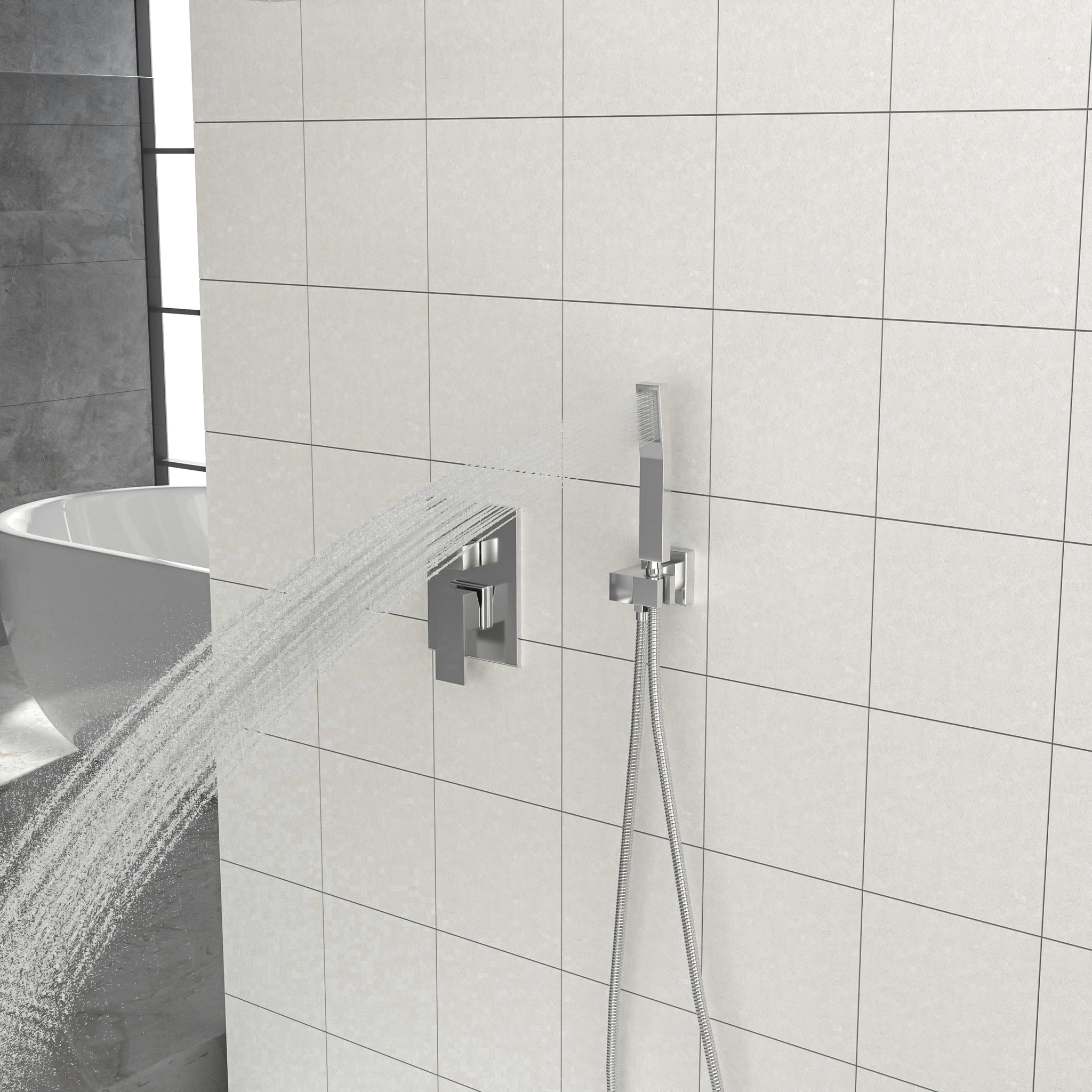 Dual Shower Head 12 Inch Ceiling Mount Square Shower chrome-stainless steel