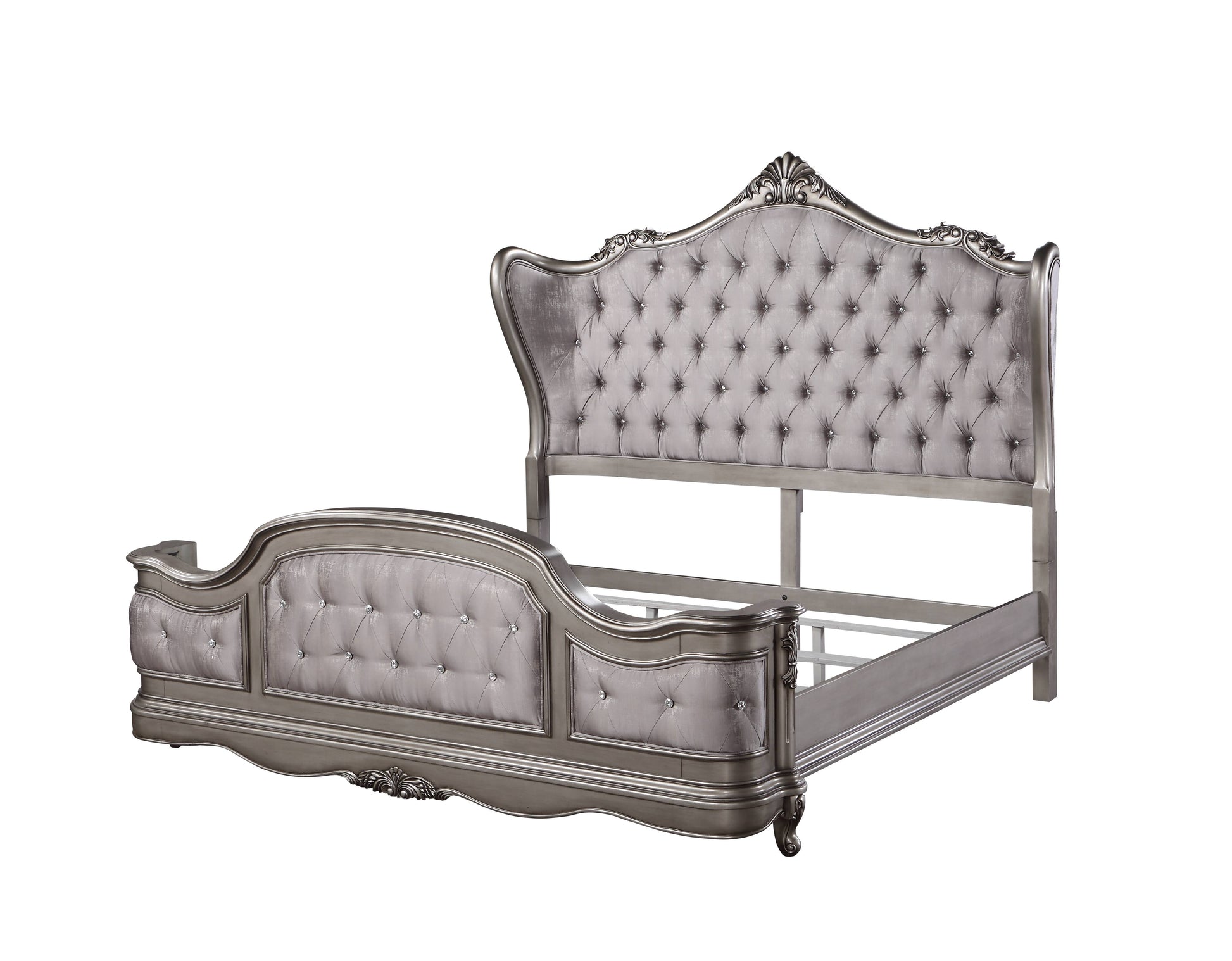 Ausonia Queen Bed Antique Platinum Finish Bd00603Q Box Spring Required Queen Antique White Bedroom Bed Frame Solid Wood