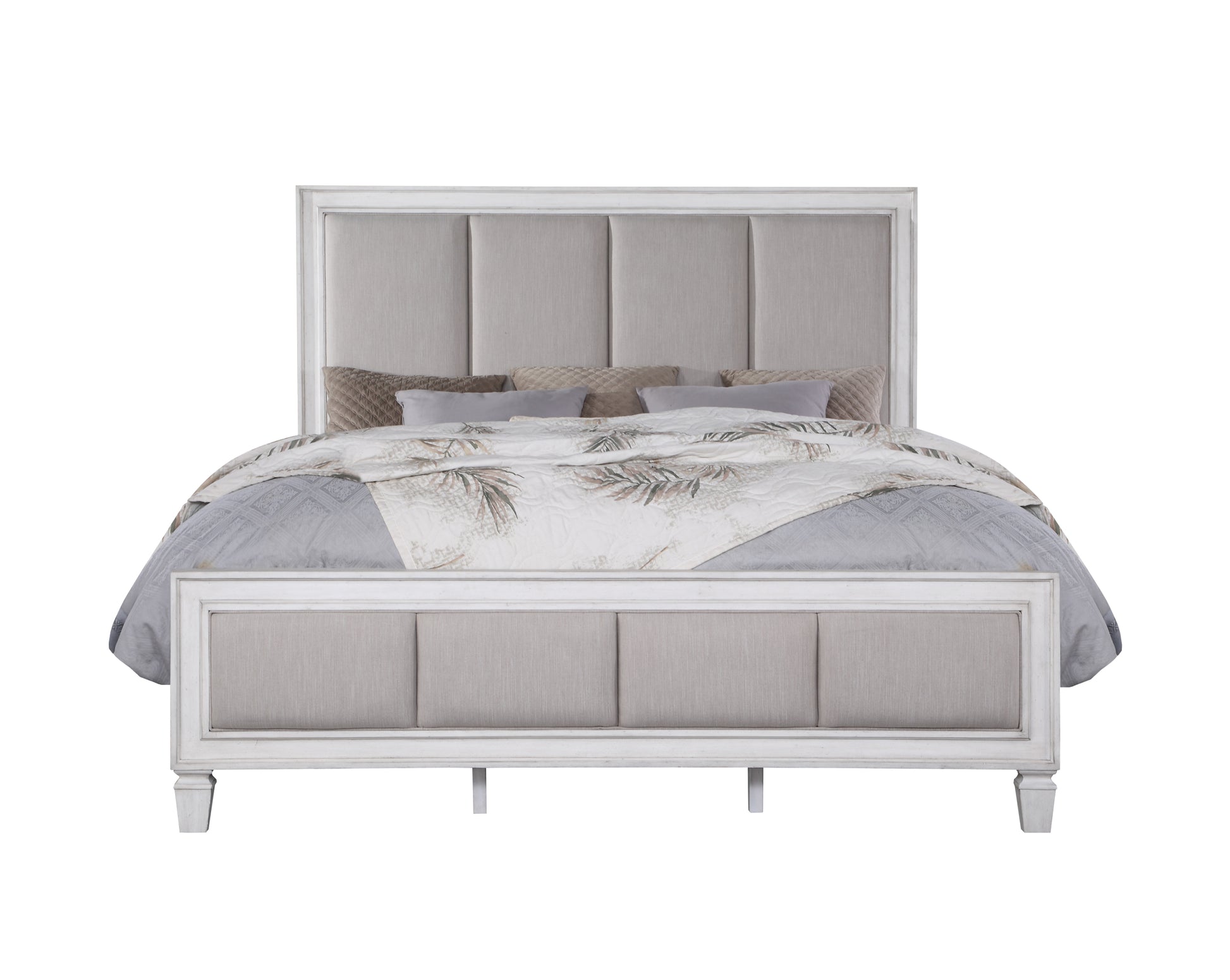 Katia Queen Bed Light Gray Linen, Rustic Gray & Weathered White Finish Bd00660Q Light Gray Linen