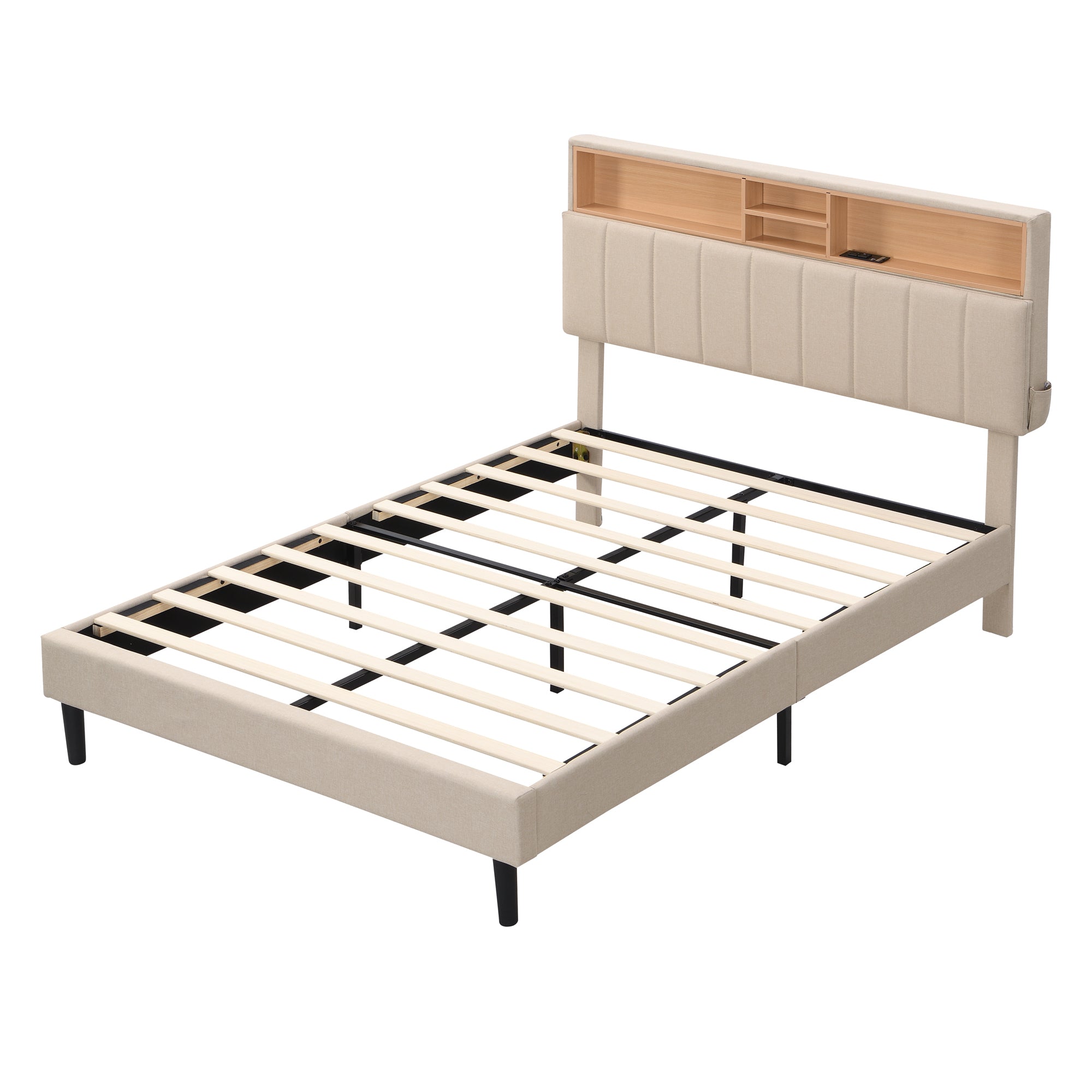 Full size Upholstered Platform Bed with Storage beige-linen