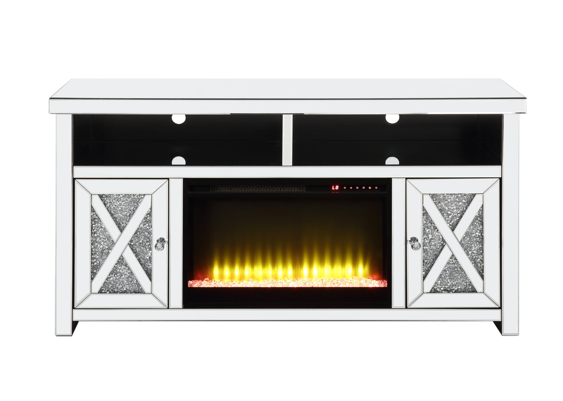 Noralie Tv Stand W Fireplace Mirrored & Faux Diamonds Lv00318 Silver Mdf