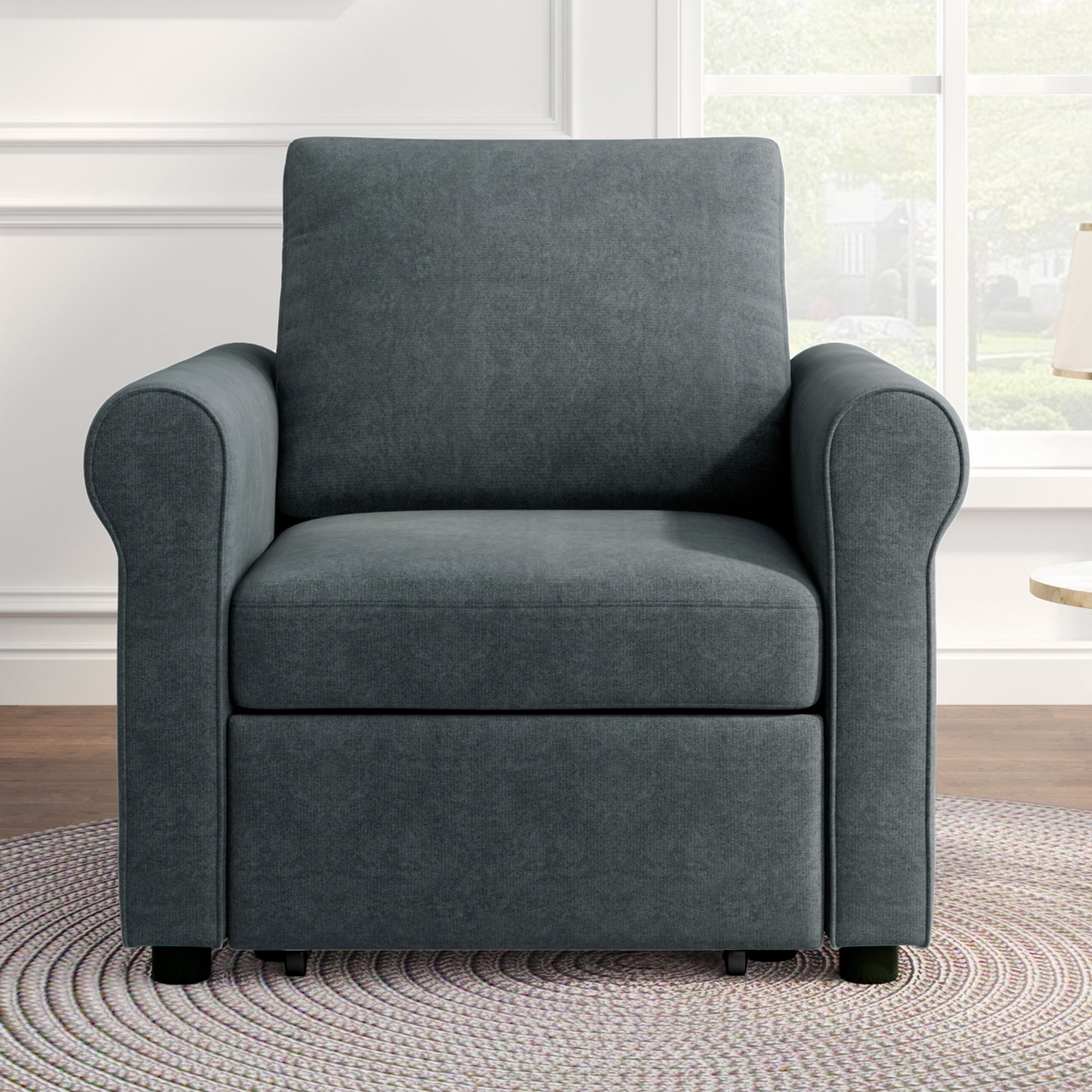 3 in 1 Sofa Bed Chair, Convertible Sleeper Chair dark blue-linen