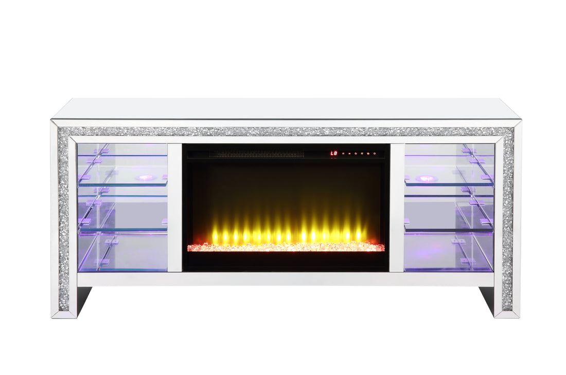 Noralie Tv Stand W Fireplace & Led Mirrored & Faux Diamonds Lv00317 Silver Mdf