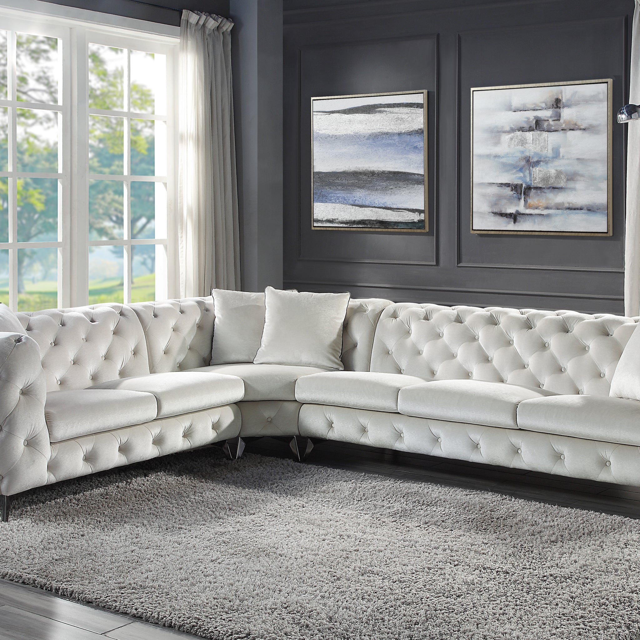 Atronia Sectional Sofa W 4 Pillows Beige Fabric Lv01160 Beige Fabric