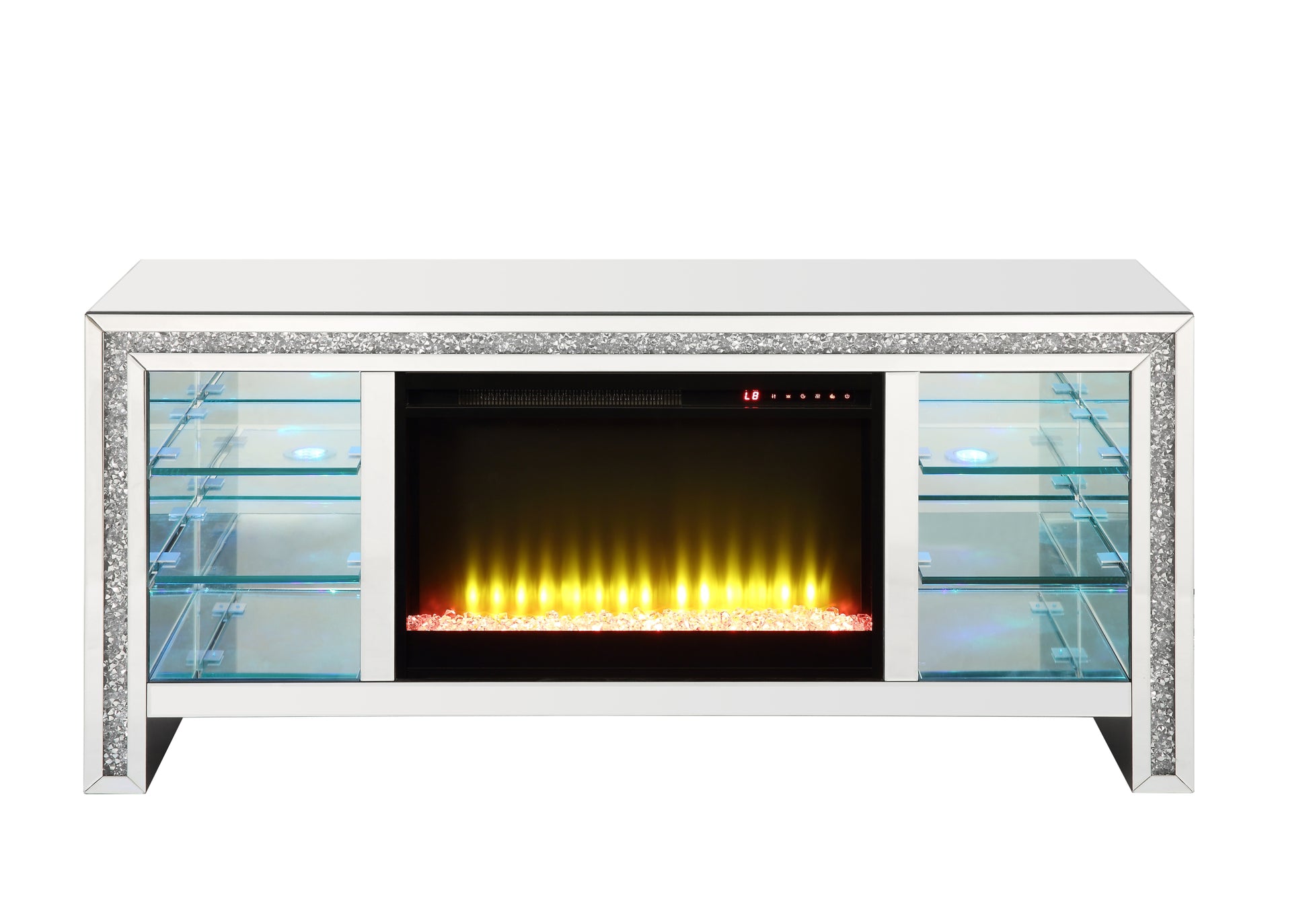 Noralie Tv Stand W Fireplace & Led Mirrored & Faux Diamonds Lv00317 Silver Mdf