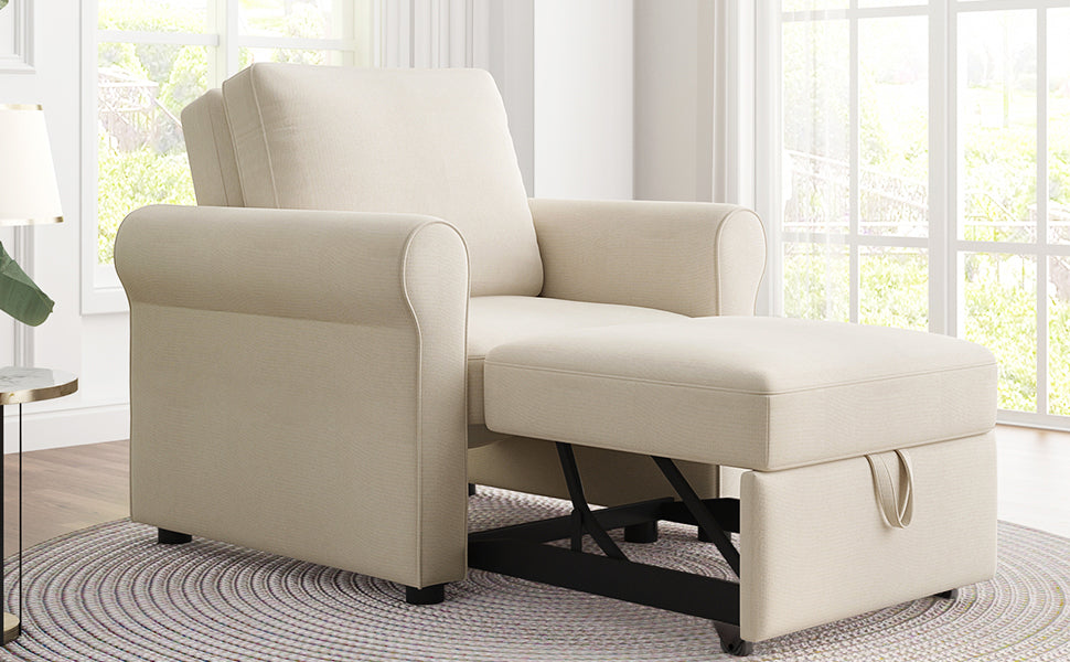 3 in 1 Sofa Bed Chair, Convertible Sleeper Chair beige-linen