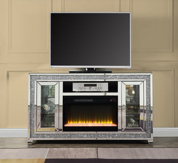 Noralie Tv Stand W Fireplace & Led Mirrored & Faux Diamonds Lv00316 Silver Mdf