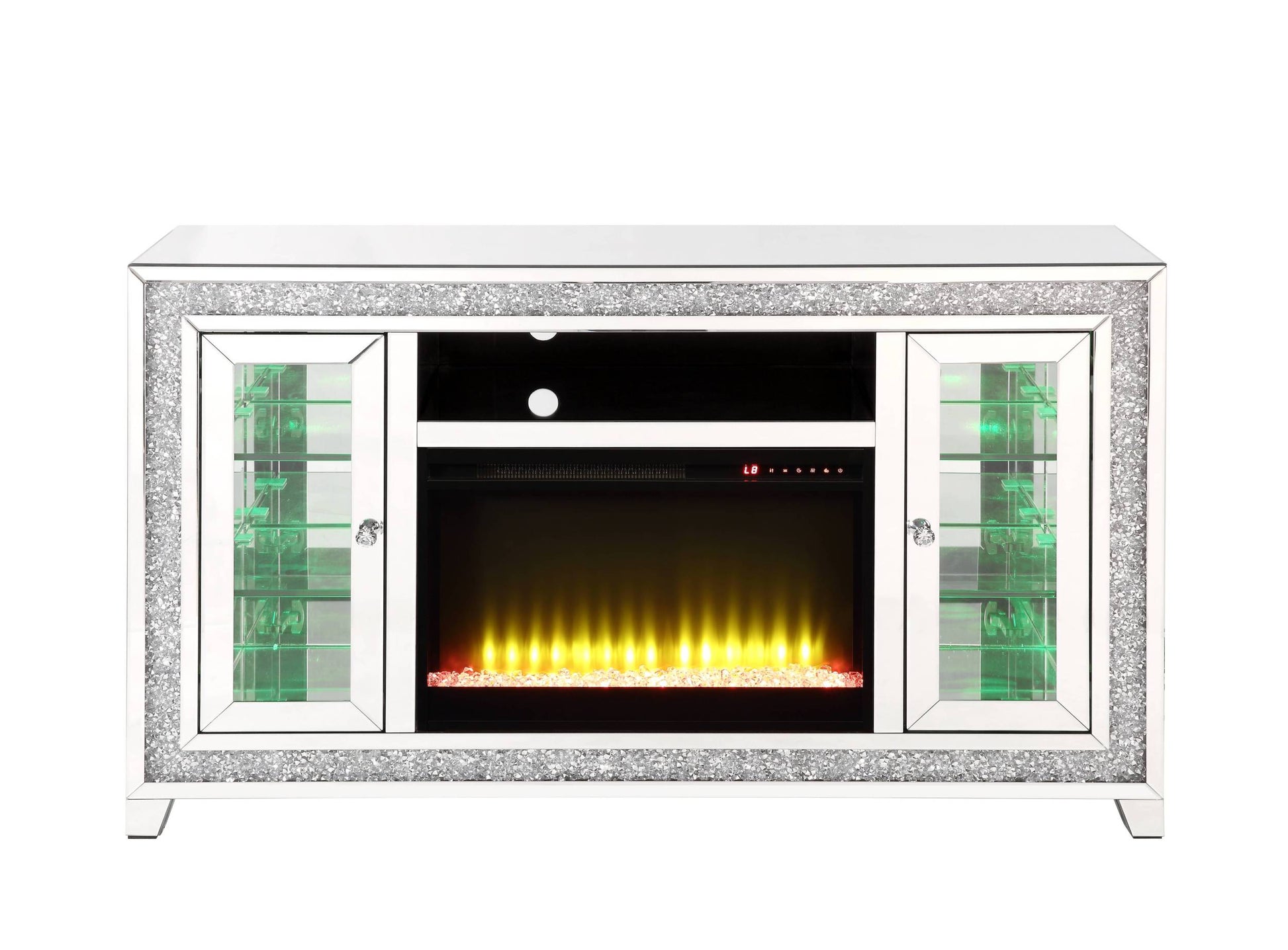 Noralie Tv Stand W Fireplace & Led Mirrored & Faux Diamonds Lv00316 Silver Mdf