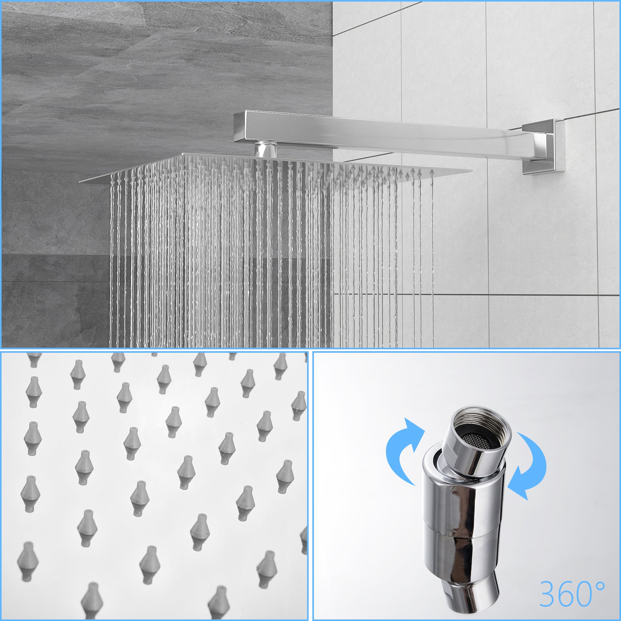 Dual Shower Head 10 Inch Wall Mounted Square