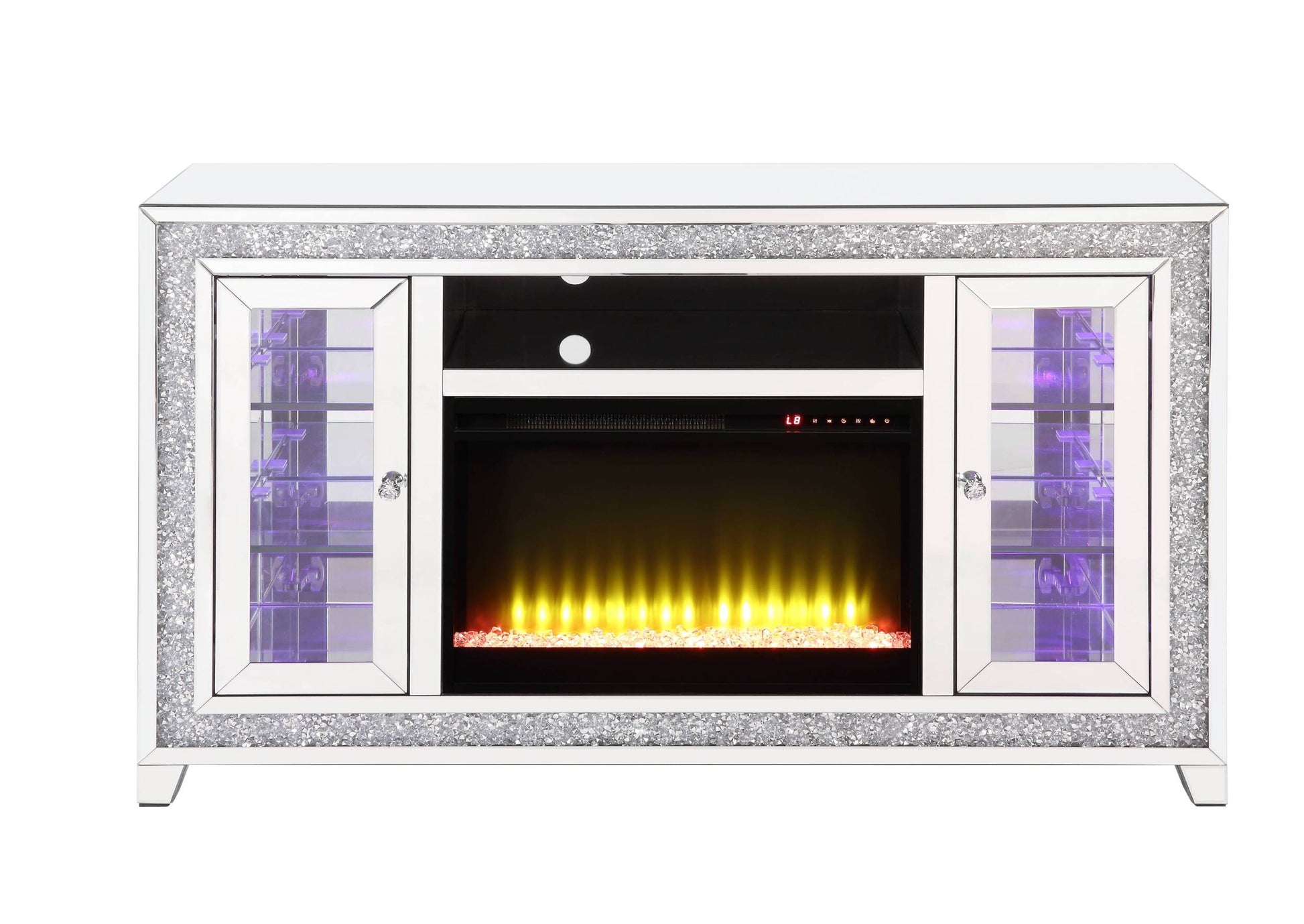 Noralie Tv Stand W Fireplace & Led Mirrored & Faux Diamonds Lv00316 Silver Mdf