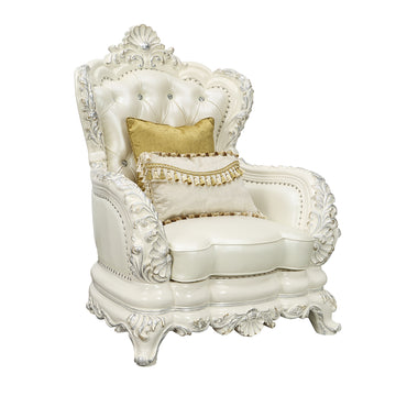 Adara Chair W 2 Pillows Pearl White Pu & Antique White Finish Lv01226 Antique White Pu