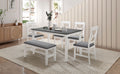 6 Piece Wood Dining Table Set Kitchen Table Set With Upholstered Bench And 4 Dining Chairs, Farmhouse Style,Gray White White Wood Dining Room Bench Seating Rubberwood Rectangular Dining Table With Chair And Bench Upholstered Chair Wood White Solid Back