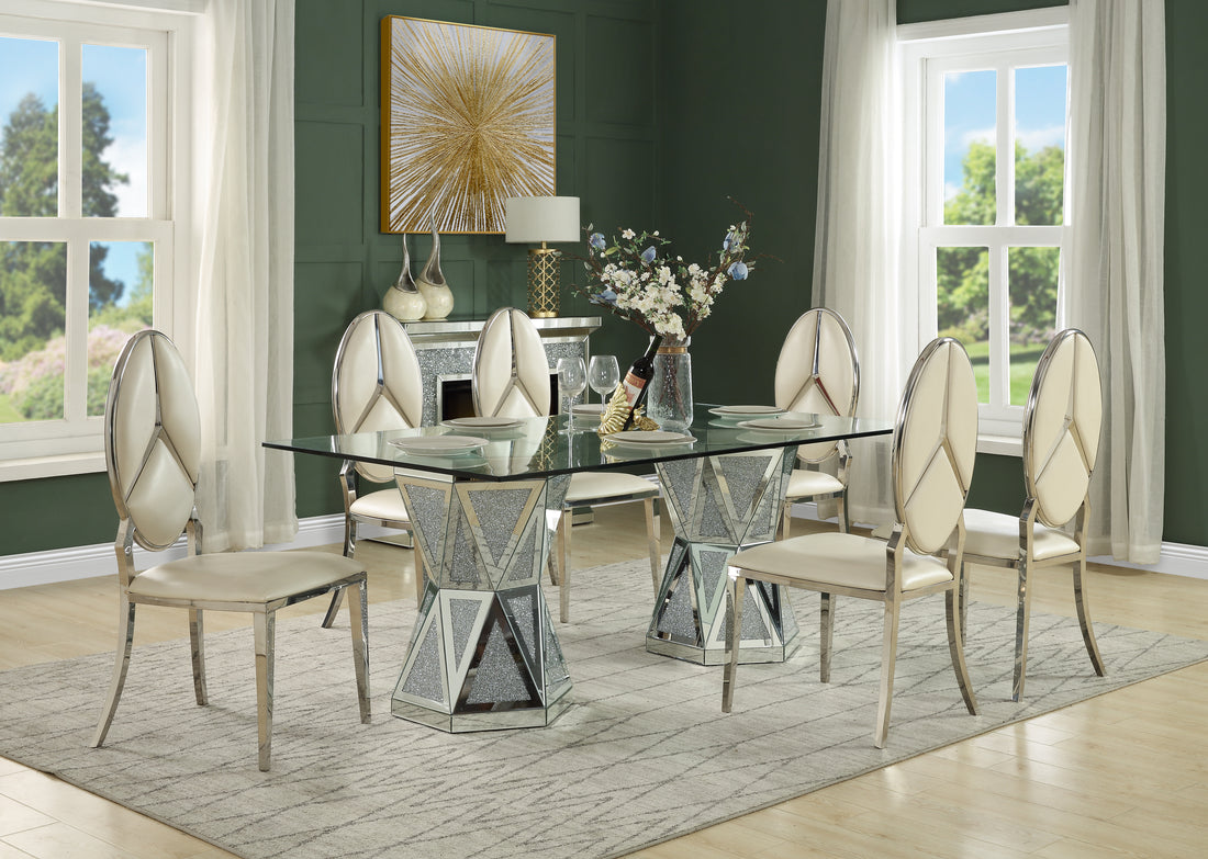 Noralie Dining Table Mirrored & Faux Diamonds Dn00722 Silver Glass