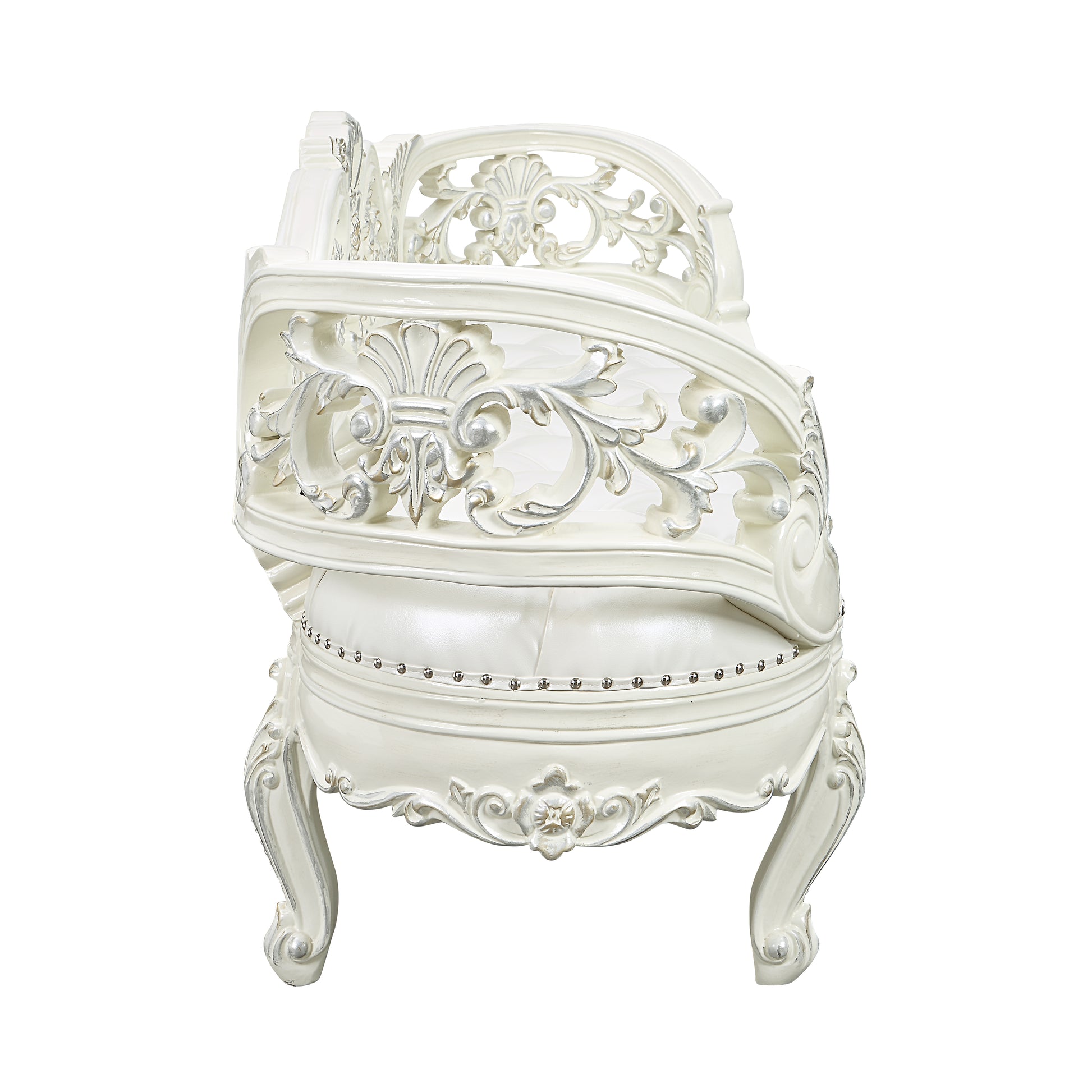 Adara Bench Pearl White Pu & Antique White Finish Bd01253 Antique White Pu