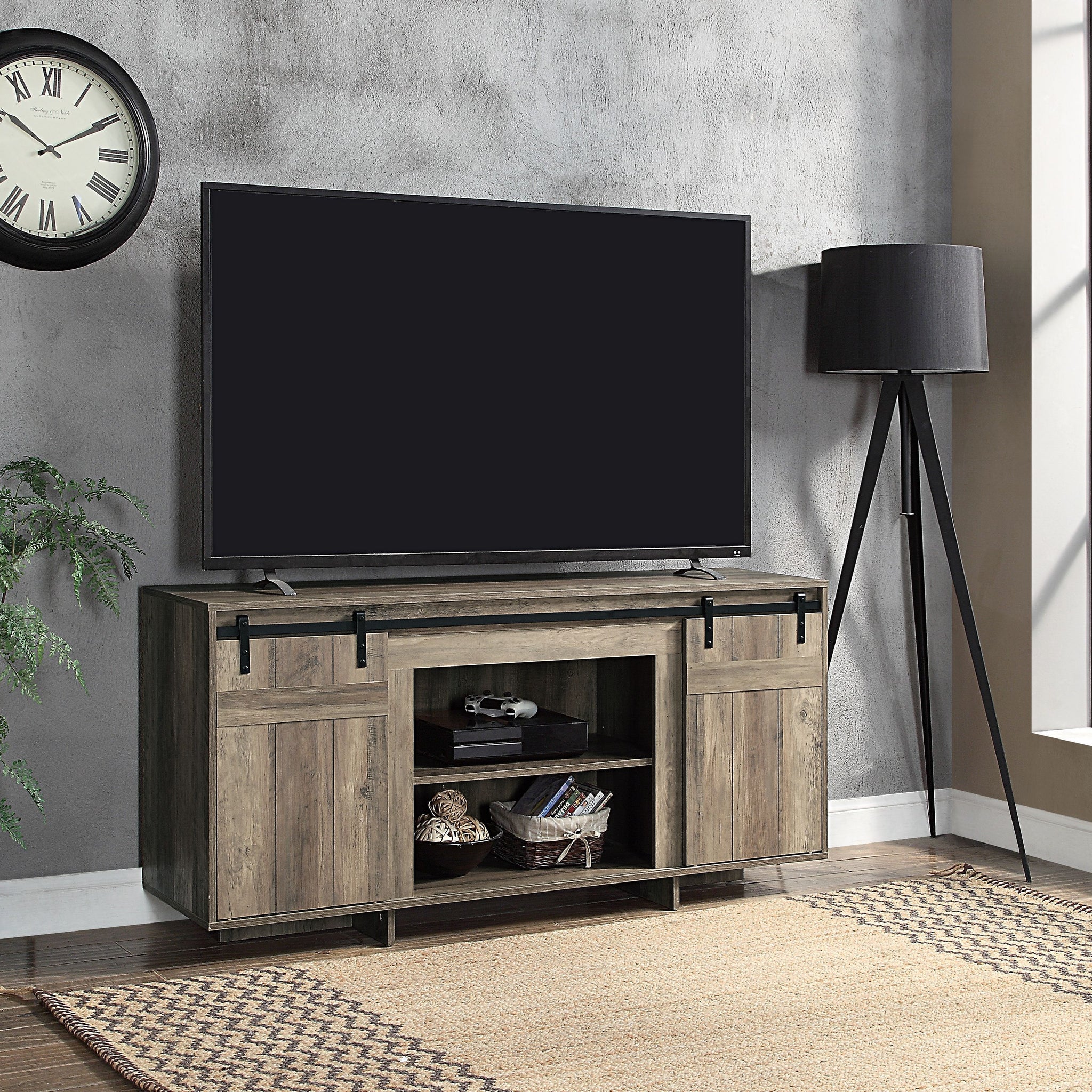 Bellarosa Tv Stand Same As 91608 Gray Washed Finish Lv01440 Oak Solid Wood