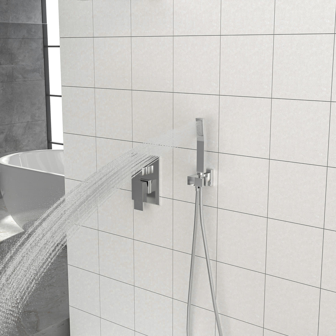 Dual Shower Head 10 Inch Wall Mounted Square Shower System With Rough In Valve,Chrome Chrome Stainless Steel