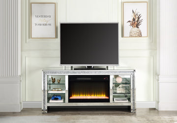 Noralie Tv Stand W Fireplace & Led Mirrored & Faux Diamonds Lv00317 Silver Mdf