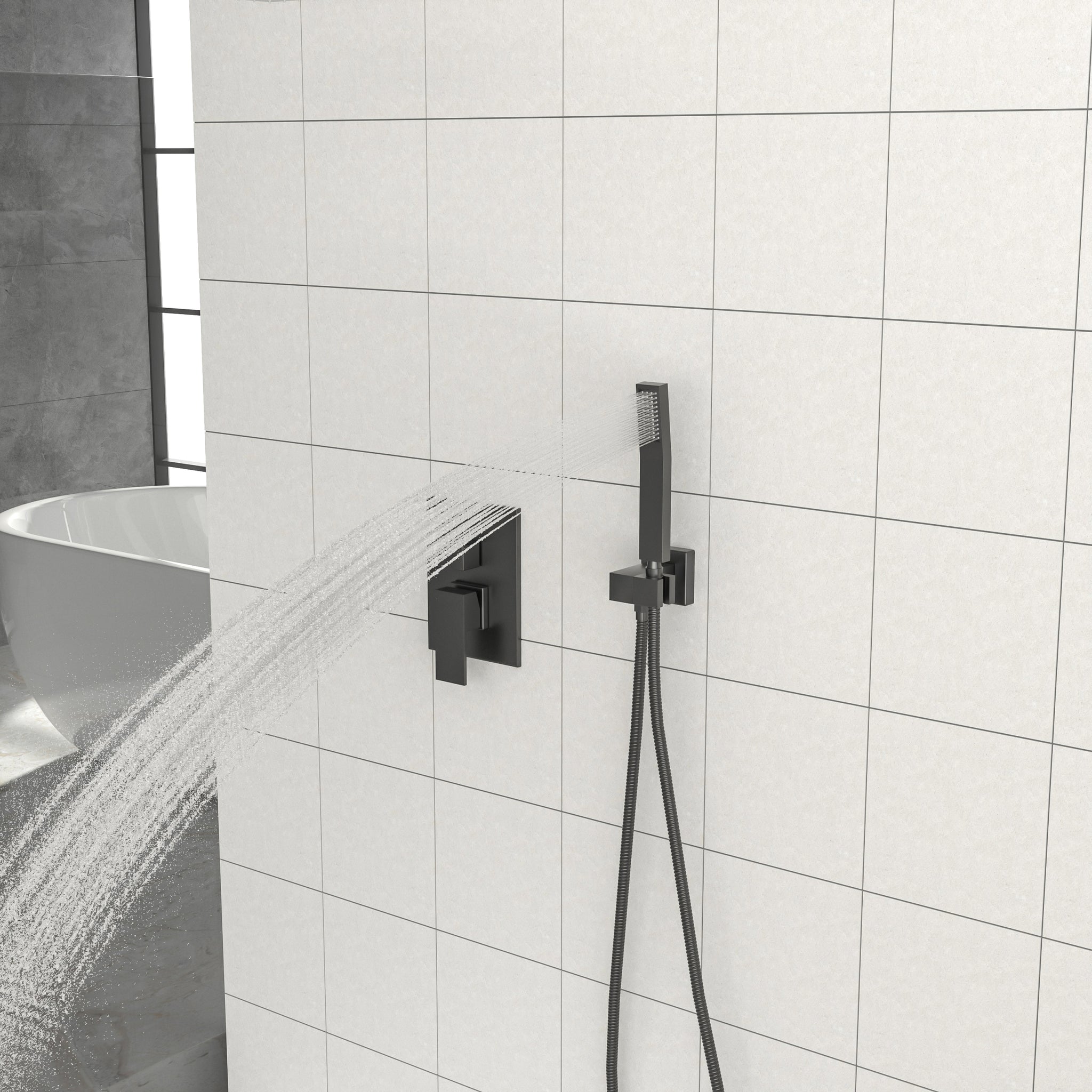 Dual Shower Head 16 Inch Ceiling Mount Square Shower matte black-stainless steel