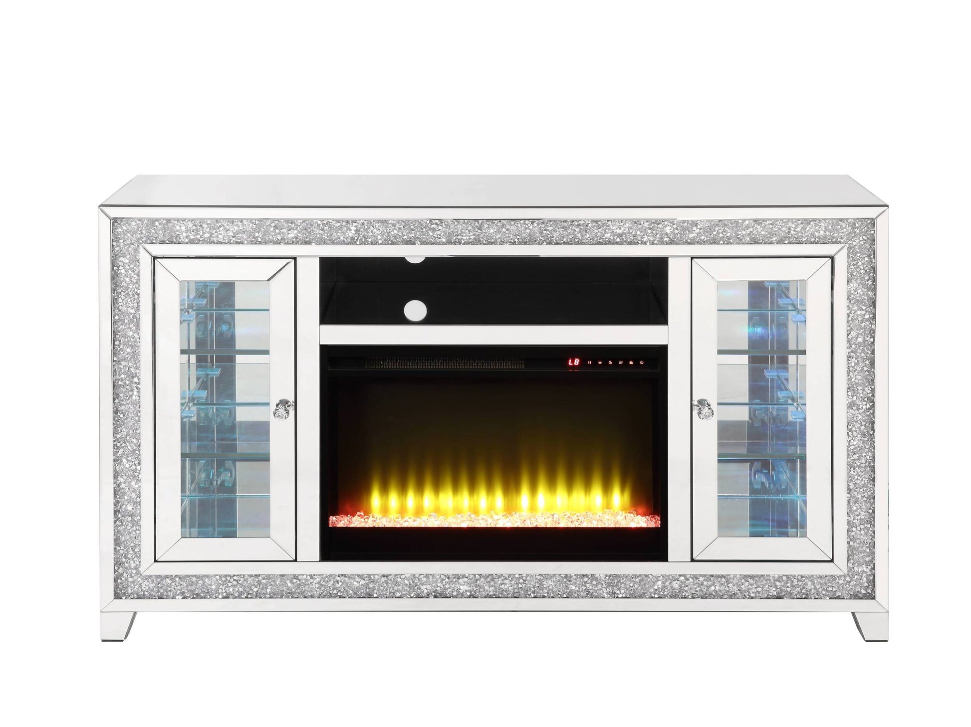 Noralie Tv Stand W Fireplace & Led Mirrored & Faux Diamonds Lv00316 Silver Mdf