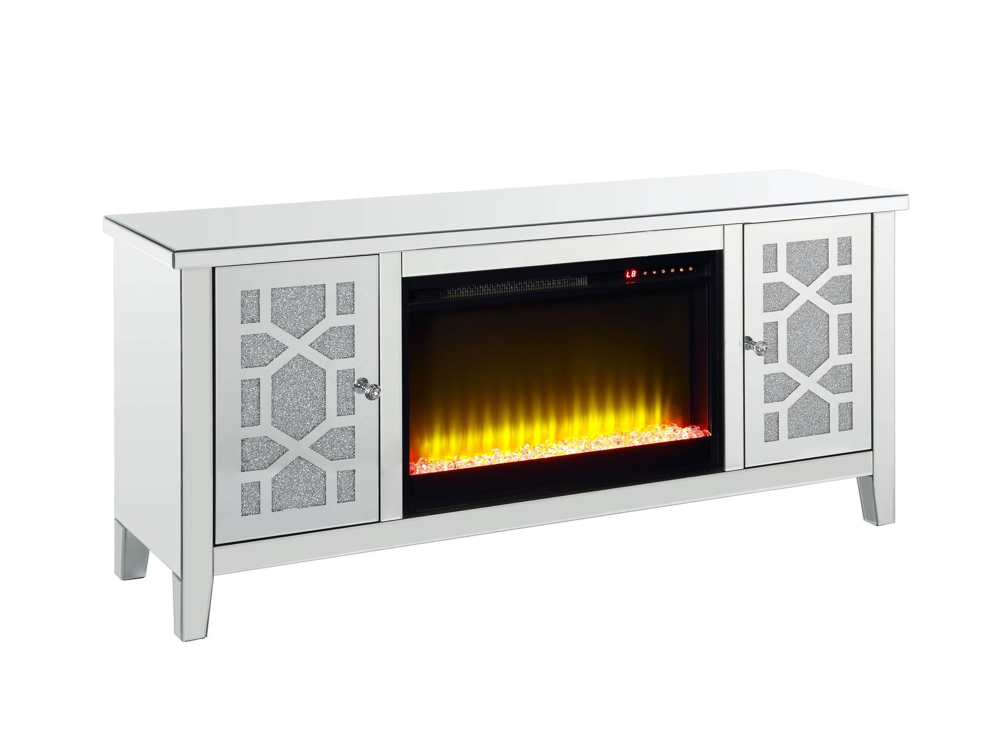 Noralie Tv Stand W Fireplace Mirrored & Faux Diamonds Lv00312 Silver Mdf