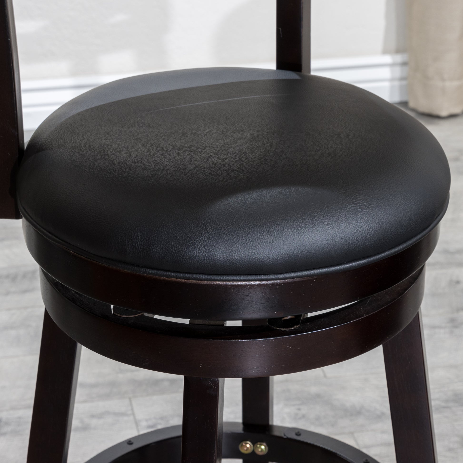 24" Counter Height Slat Back Swivel Stool, Espresso Finish, Black Leather Seat Espresso Bonded Leather