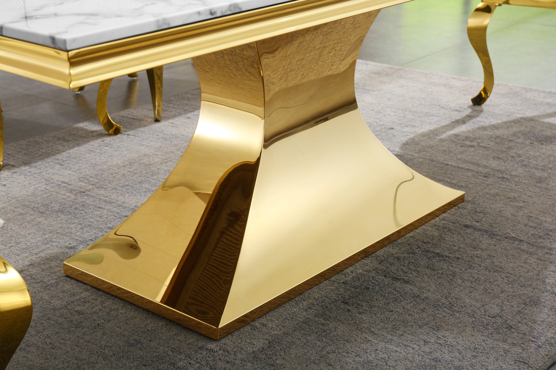 Luxurious Design Marble Rectangular Dining Table With Gold Mirrored Finish Stainless Steel Base Golden White Marble